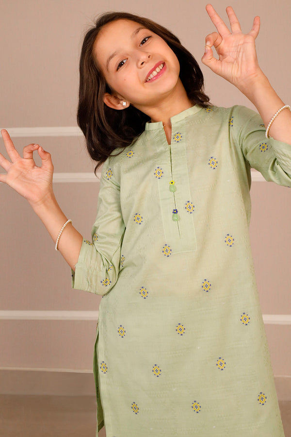Stitched Cotton Jacquard Shirt/trouser For Kids