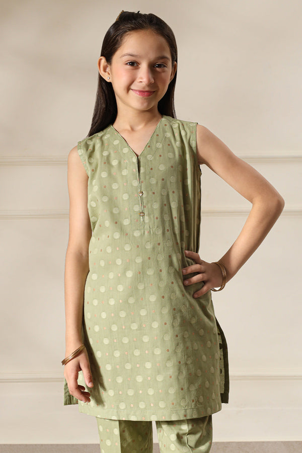 Stitched Cotton Jacquard Shirt/trouser For Kids