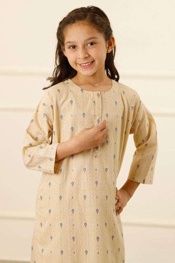 Stitched Cotton Jacquard Shirt/trouser For Kids