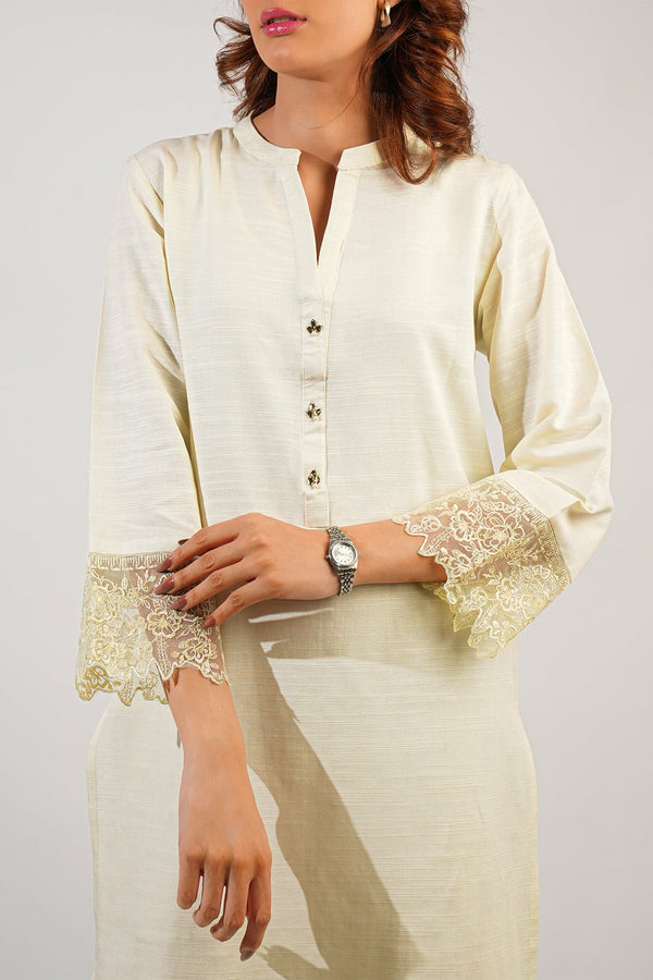 Solid Embroidered Khaddar Stitched 2 Piece (Shirt/Trouser)