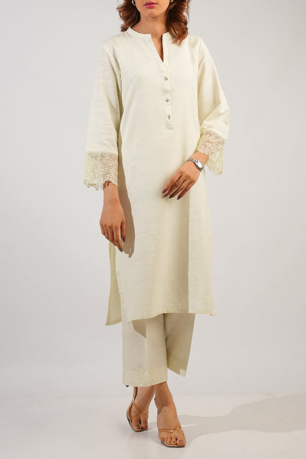Solid Embroidered Khaddar Stitched Shirt