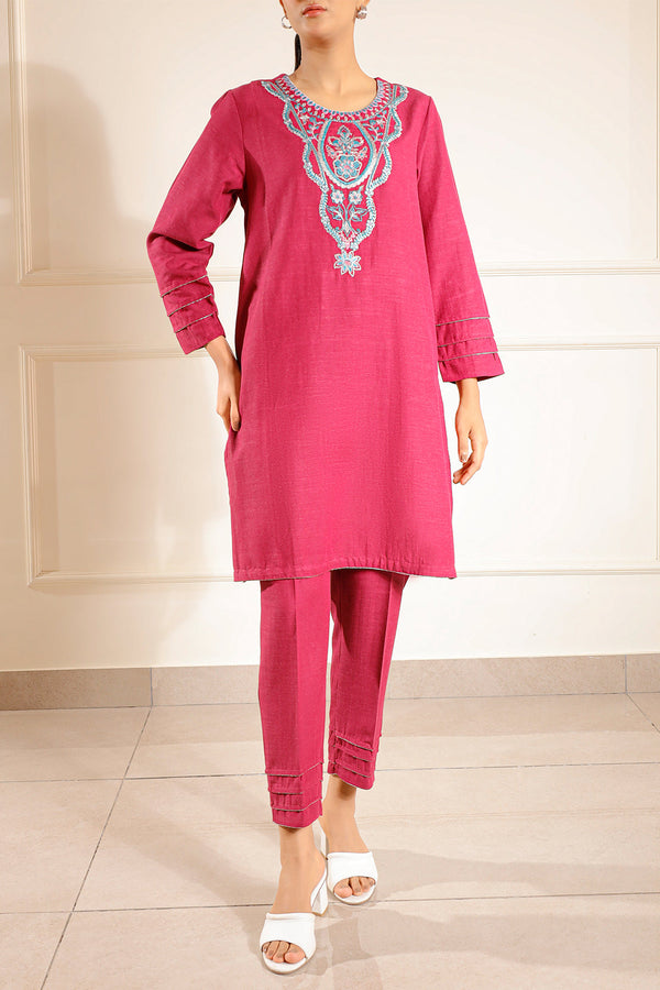 Solid Embroidered Khaddar Stitched 2 Piece (Shirt/Trouser)