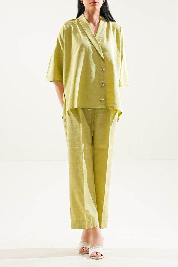 Solid Soft Raw Silk Stitched Shirt