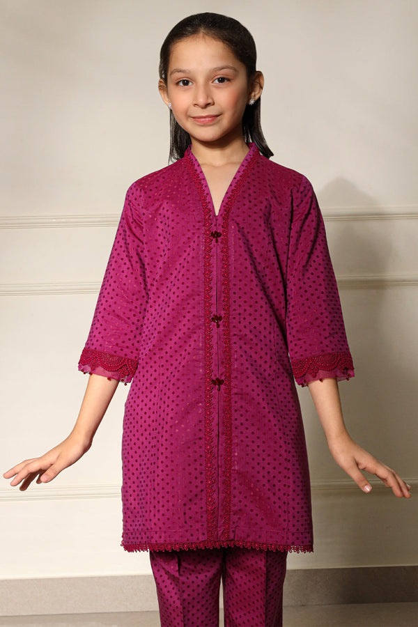 Stitched Self Jacquard Shirt/Trouser For Kids