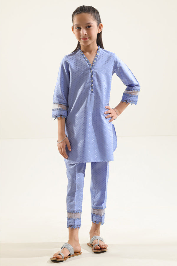 Stitched Self Jacquard Shirt/Trouser For Kids