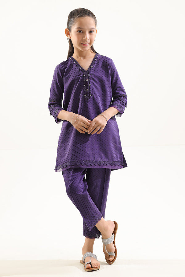 Stitched Self Jacquard Shirt/Trouser For Kids