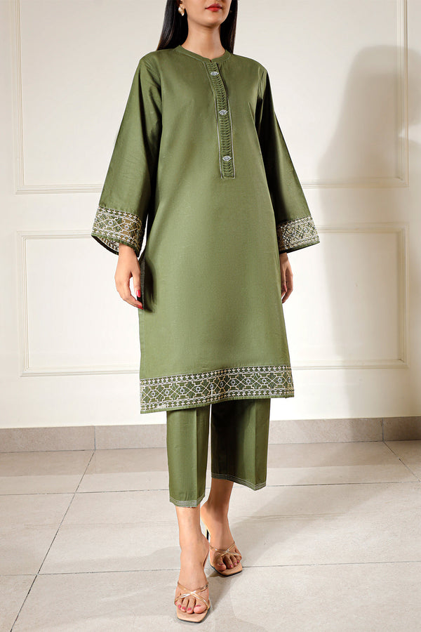 Solid Embroidered Cambric Stitched 2 Piece (Shirt/Trouser)