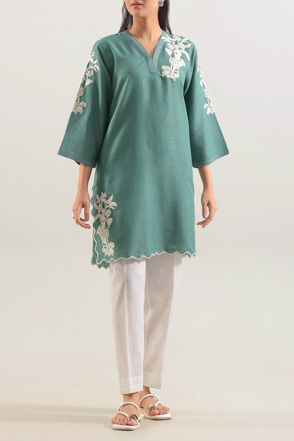 Solid Embroidered Karandi Stitched Shirt