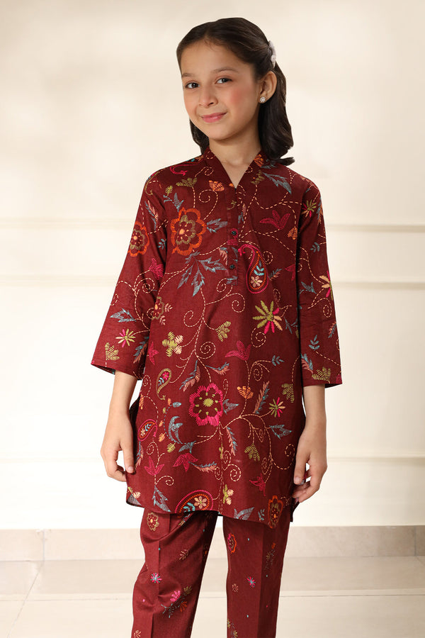 Stitched Cotton Jacquard Shirt/Trouser For Kids