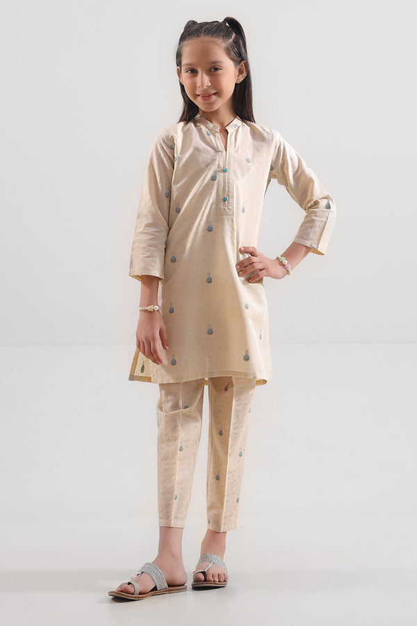Stitched Cotton Jacquard Shirt/trouser For Kids