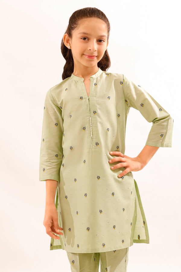 Stitched Cotton Jacquard Shirt/trouser For Kids