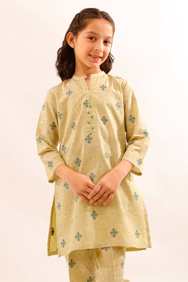 Stitched Cotton Jacquard Shirt/trouser For Kids