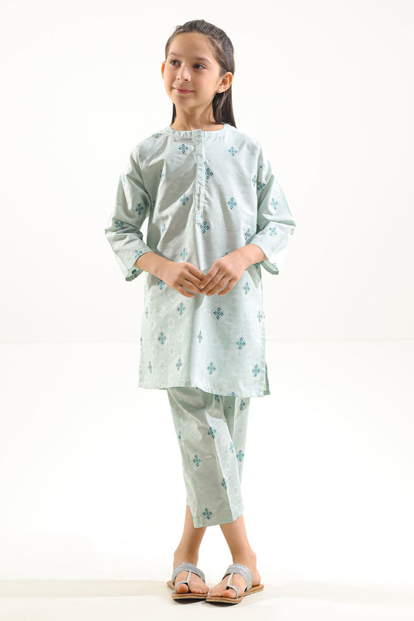 Stitched Cotton Jacquard Shirt/trouser For Kids
