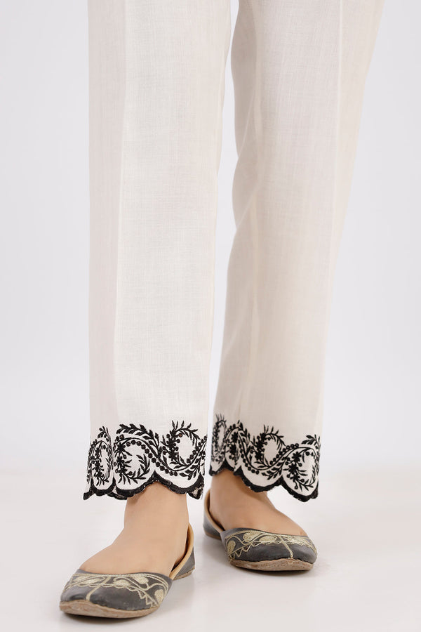 Embroidered Slub Cotton Pants