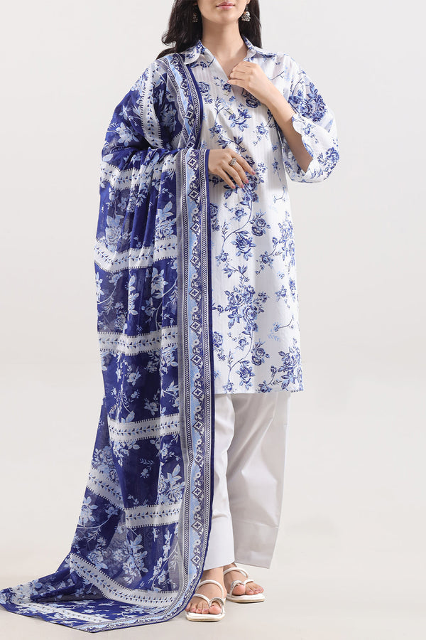 Unstitched Printed Strip Lawn 3 Piece