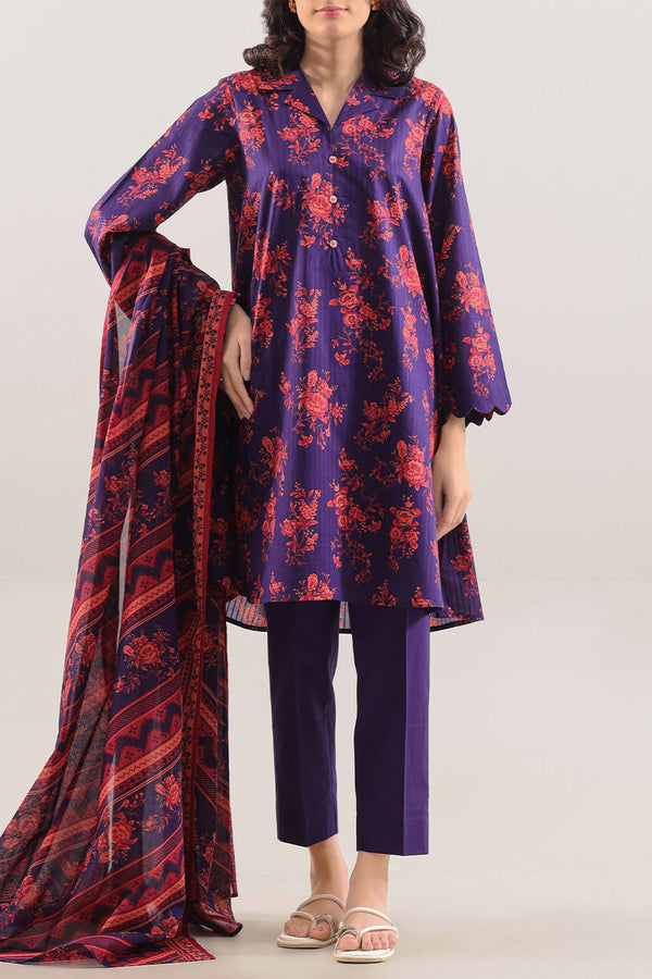 Unstitched Printed Strip Lawn 3 Piece