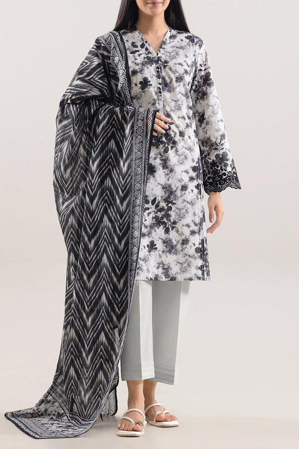 Unstitched Printed Embroidered Lawn 3 Piece