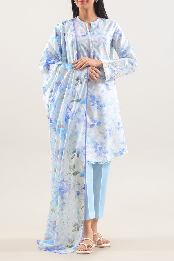 Unstitched Printed Embroidered Lawn 3 Piece