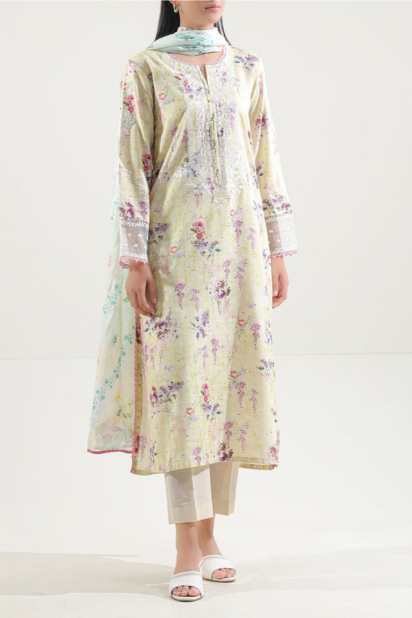 Unstitched Printed Embroidered Self Jacquard 2 Piece (Shirt/Dupatta)