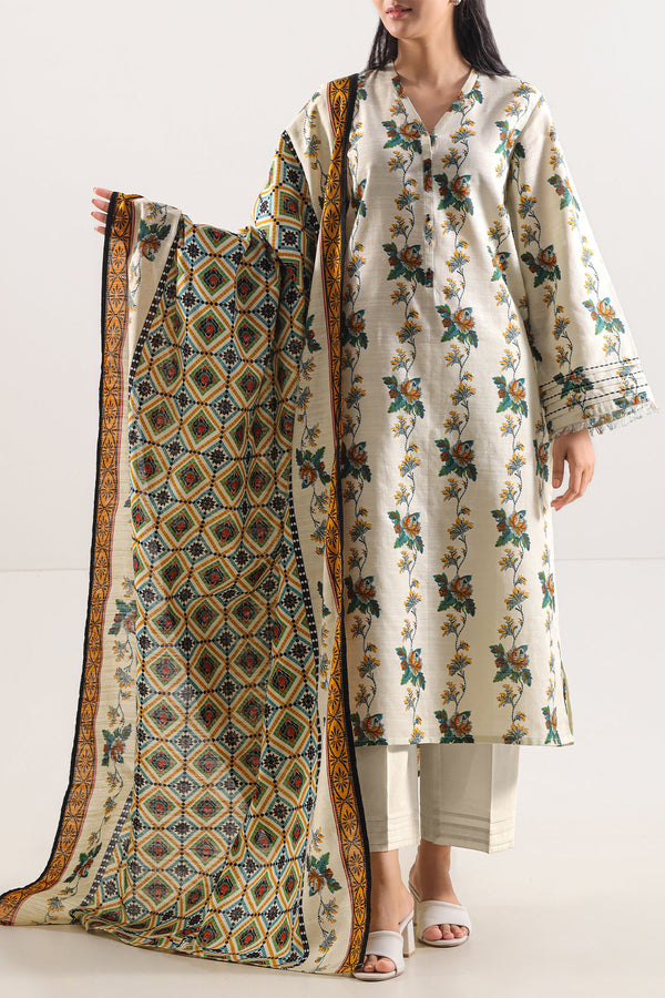 Unstitched Printed Cotton Khaddar 3 Piece