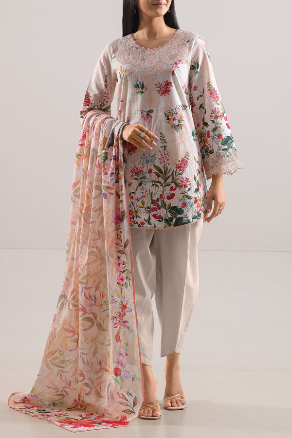 Unstitched Printed Embroidered Cotton Tencel 3 Piece