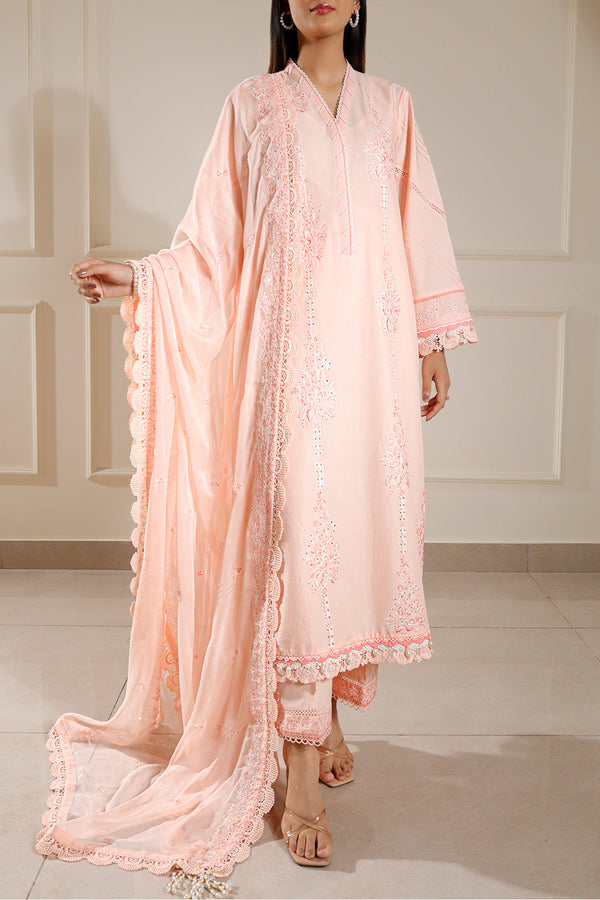 Unstitched Solid+Embroidered Cambric 3 Piece With (Chiffon Dupatta)