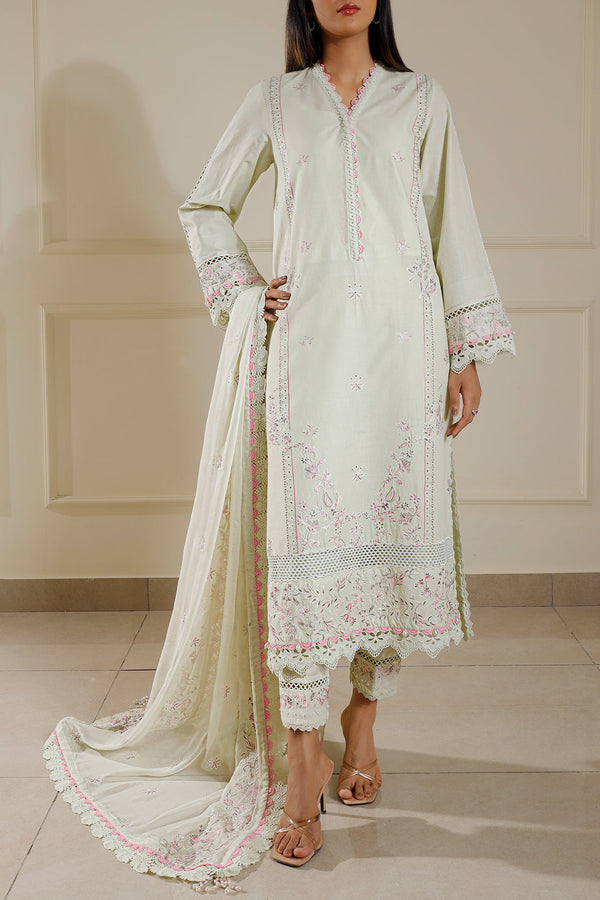 Unstitched Solid + Embroidered Cambric 3 Piece With (Chiffon Dupatta )