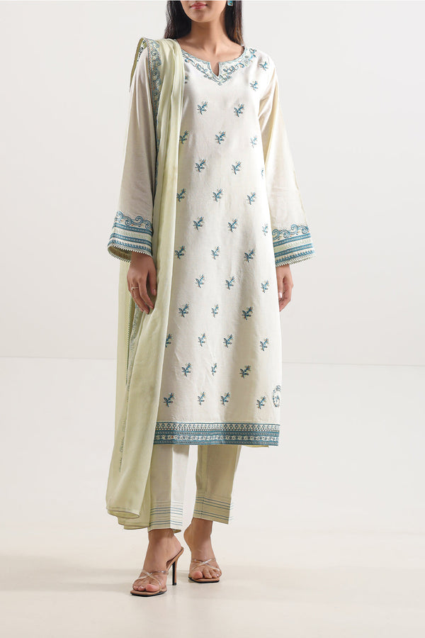 Unstitched Embroidered Cambric 3 Piece With Chiffon Dupatta