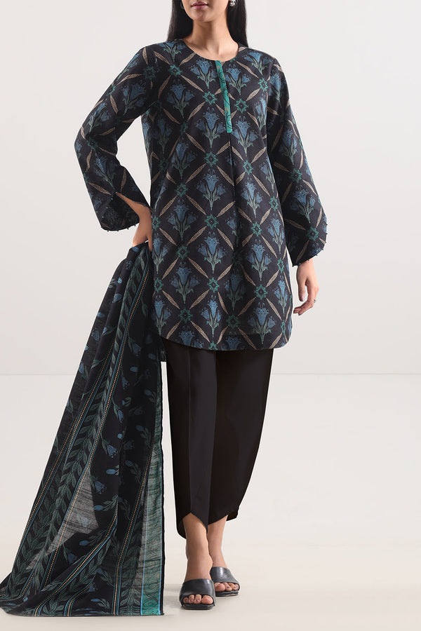 Unstitched Printed Cotton Khaddar 3 Piece