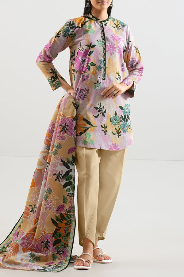 Unstitched Printed Cotton Khaddar 3 Piece