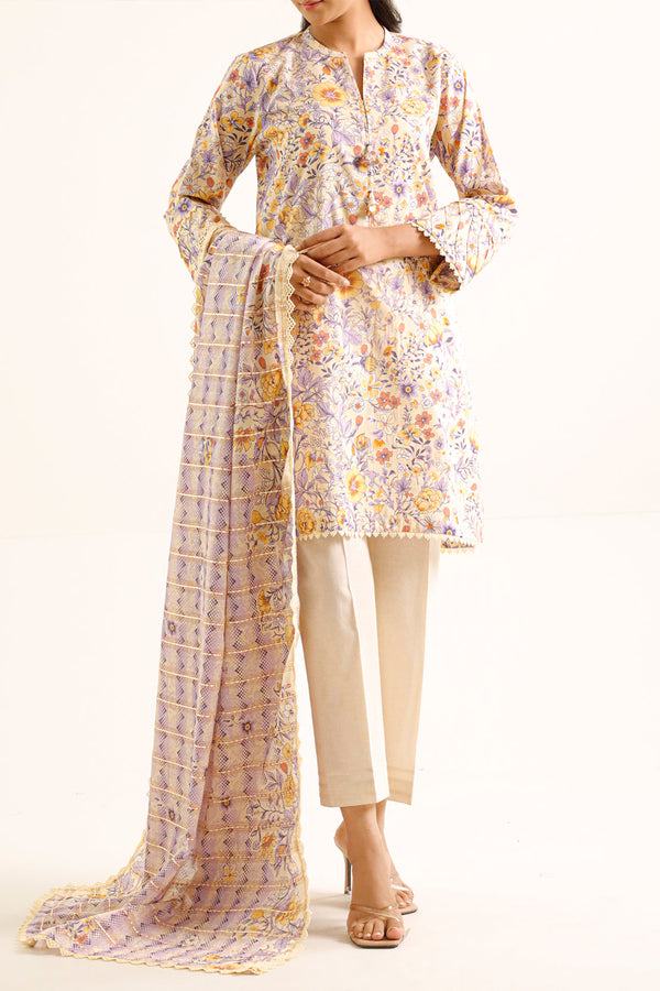 Unstitched Printed Lawn 3 Piece With Zari Dupatta