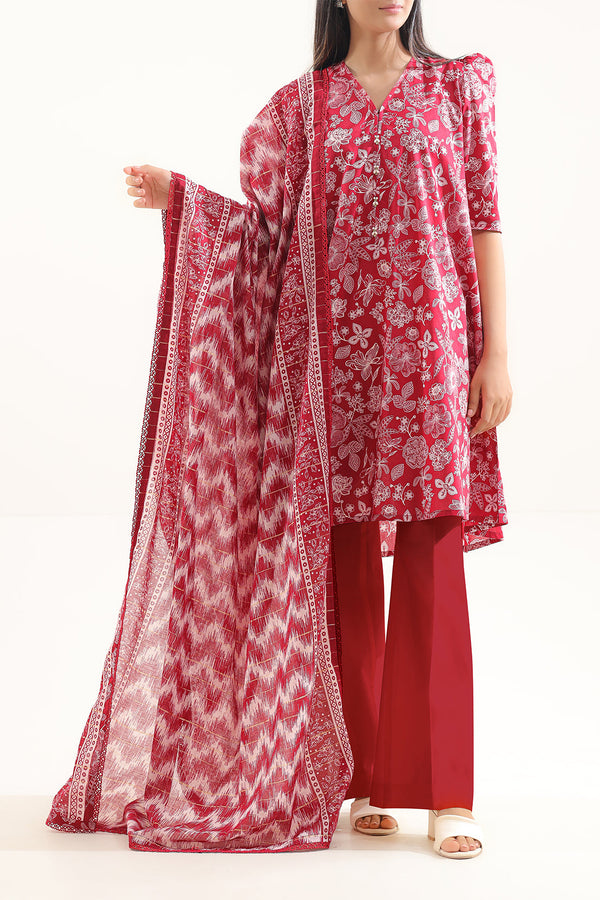 Unstitched Printed Lawn 3 Piece With Zari Dupatta