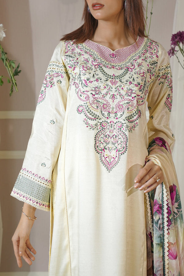 Unstitched Raw Silk Embroidered 2 Piece (Shirt/Dupatta)