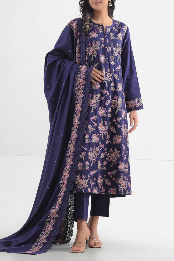 Unstitched Solid  Embroidered Arabic Linen 3 Piece