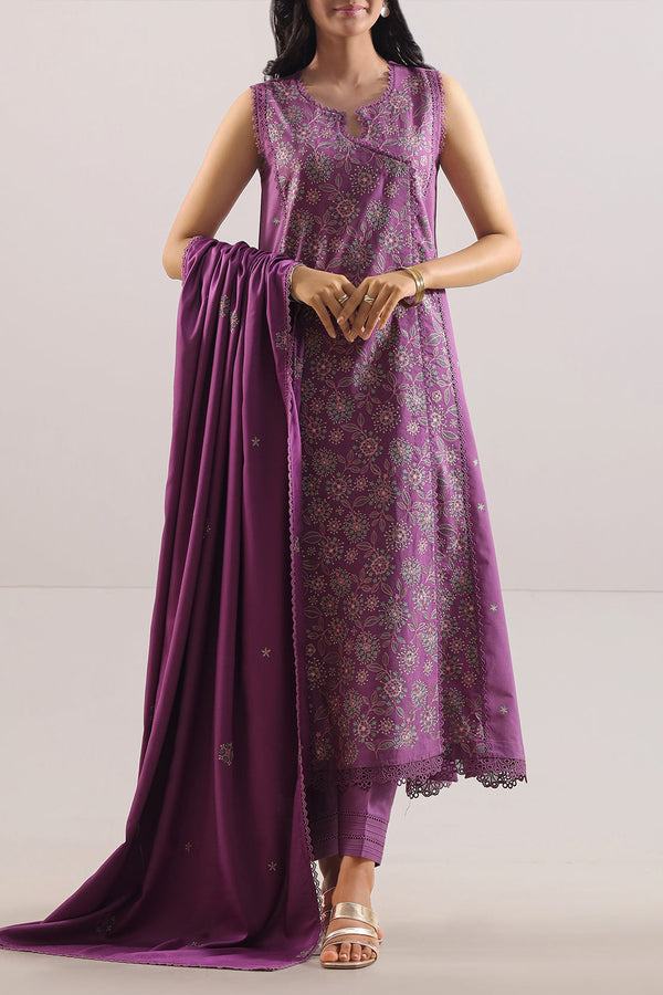 Unstitched Solid  Embroidered Arabic Linen 3 Piece