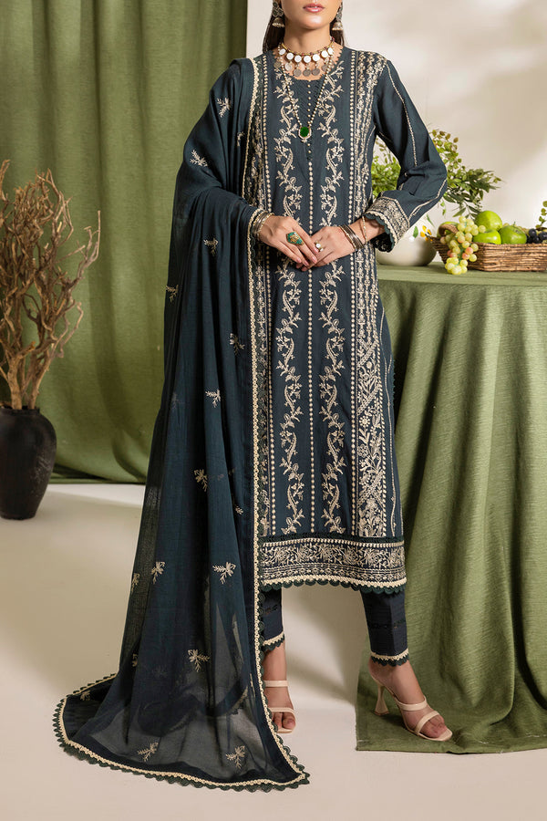 Unstitched Embroidered Self Jacquard 3 Piece With Cotton Net Dupatta