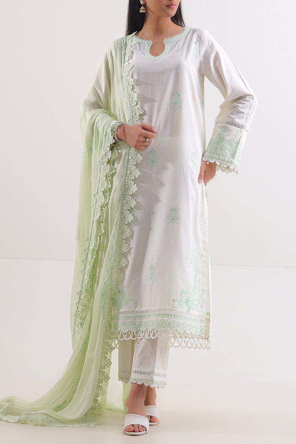 Unstitched Embroidered Cambric 3 Piece With Chiffon Dupatta