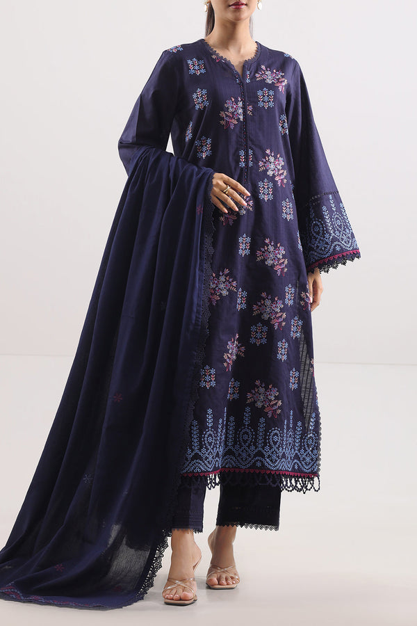 Unstitched Solid Embroidered Cotton Khaddar 3 Piece