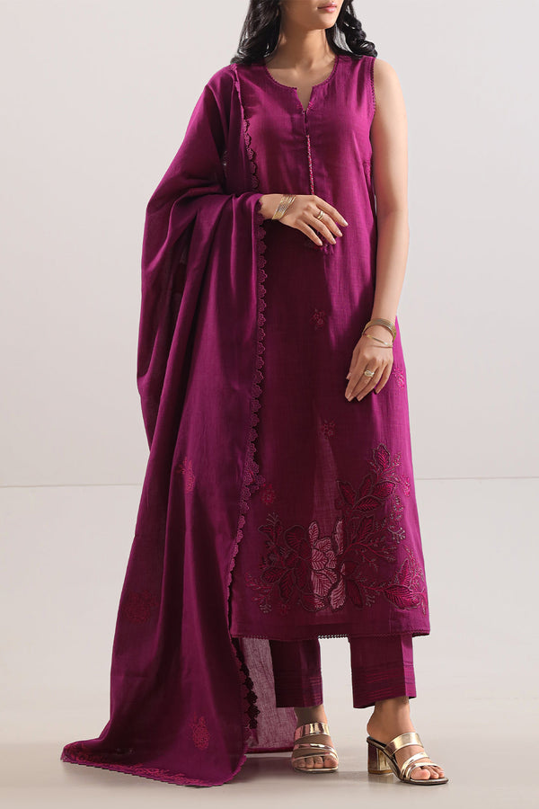 Unstitched Solid Embroidered Cotton Khaddar 3 Piece