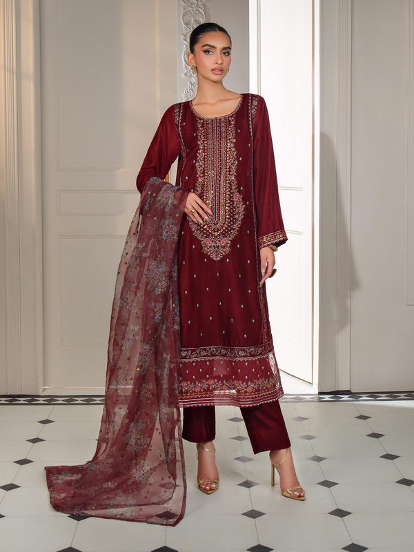 3 Piece Velvet Suit-Embroidered (Unstitched)
