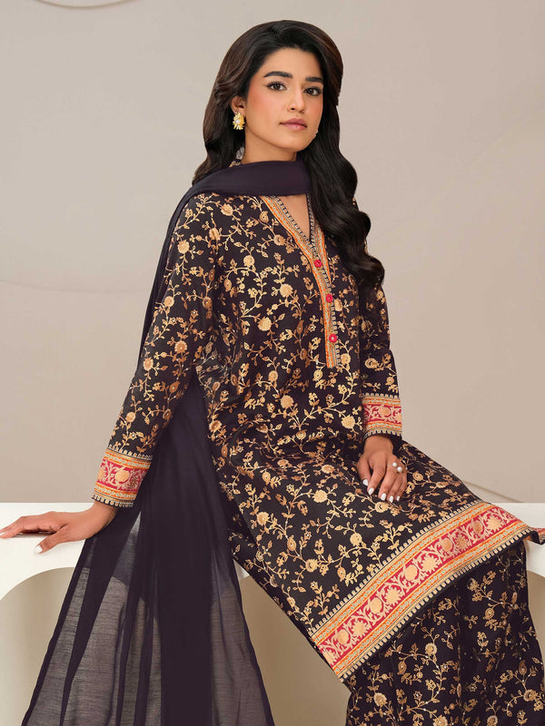 3 Piece Satin Suit-Paste Print (Unstitched)