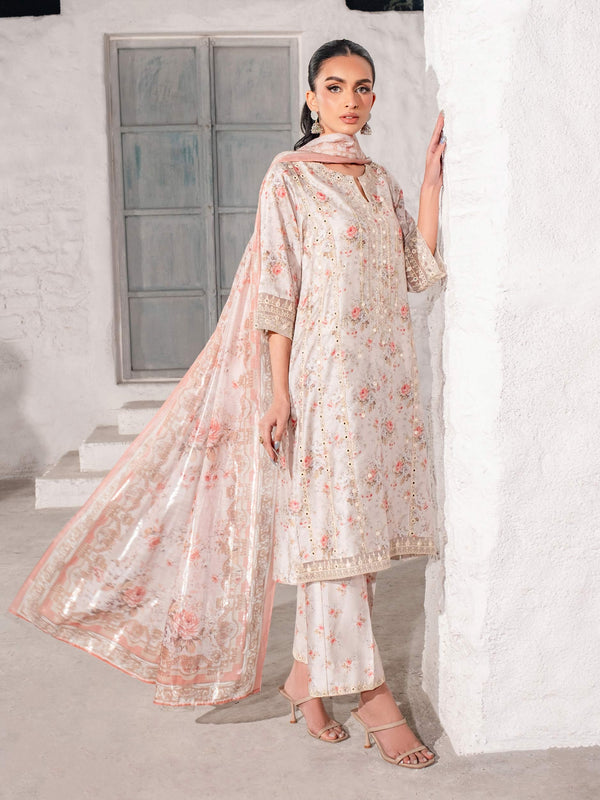 3 Piece Satin Suit-Embroidered (Unstitched)