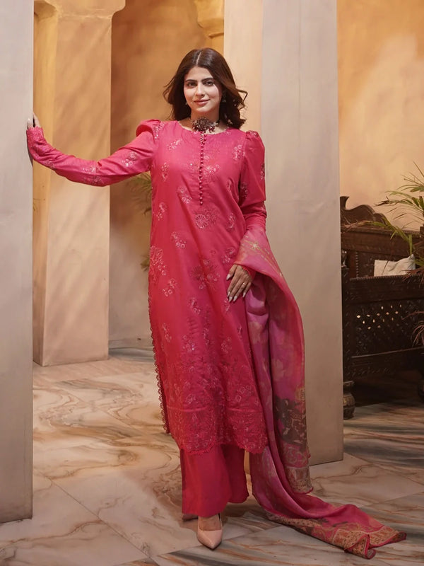 3PC Unstitched Embroidered Luxury Suit (P106)