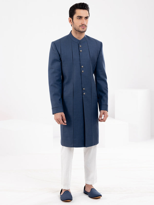 Dark Blue Blended Men Sherwani - AL-SW-149