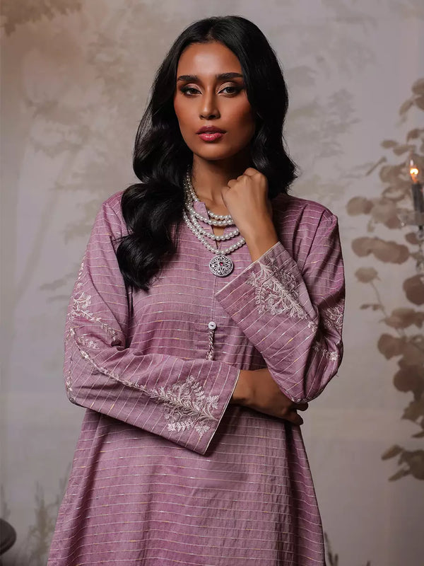 1Pc Solid Embroidered Stitched Shirt