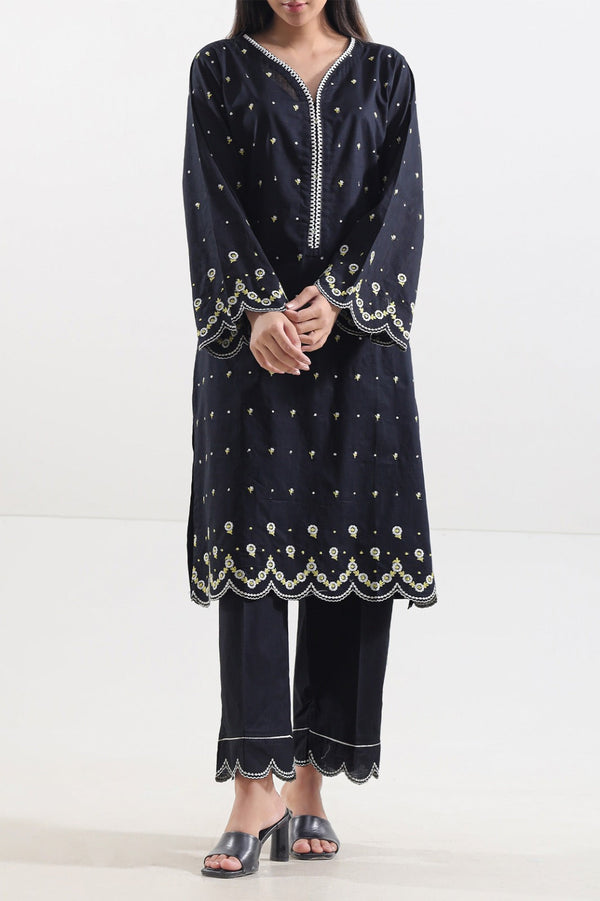 Solid Embroidered Slub Cotton Stitched 2 Piece (Shirt/Trouser)