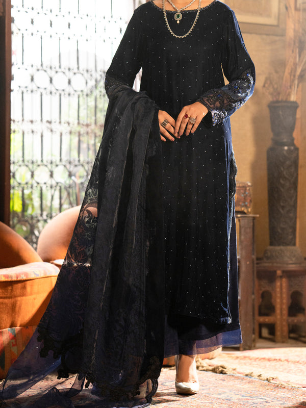 Dark Blue Velvet 3Pc Formal Stitched - AL-3PS-LS-444