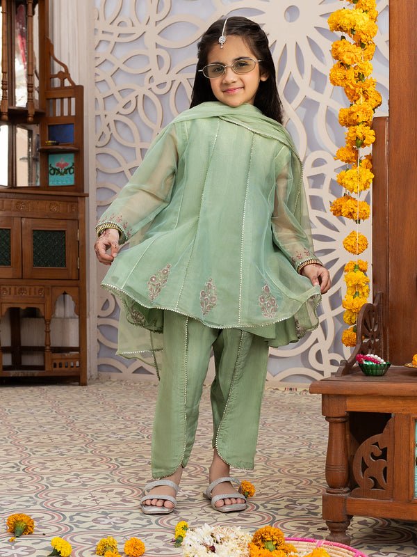 Light Green Shimmer Net 3Pc Stitched - ALGR-3PS-LS-010