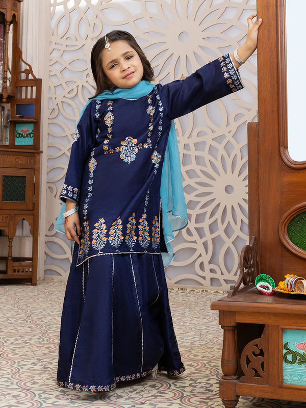 Blue Raw Silk 3Pc Stitched - ALGR-3PS-LS-020