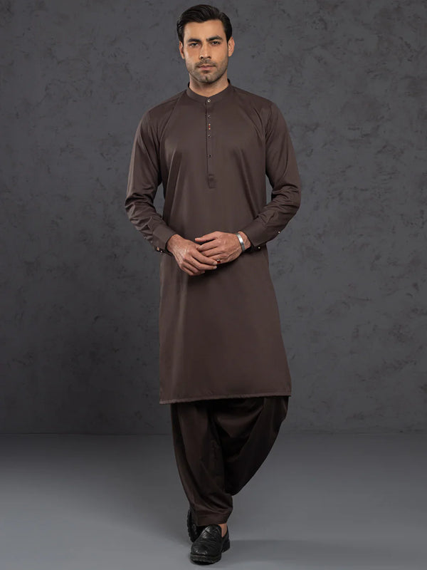 Brown Blended Kameez Shalwar - ALET-KS-1015-R2